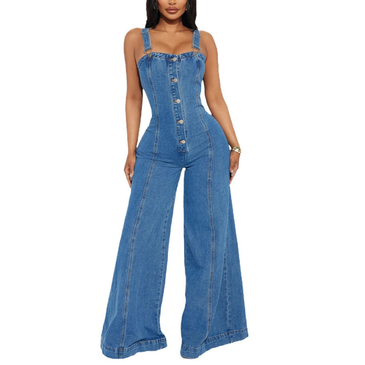 Dame jumpsuit med bred ben og knapdetaljer Stilla