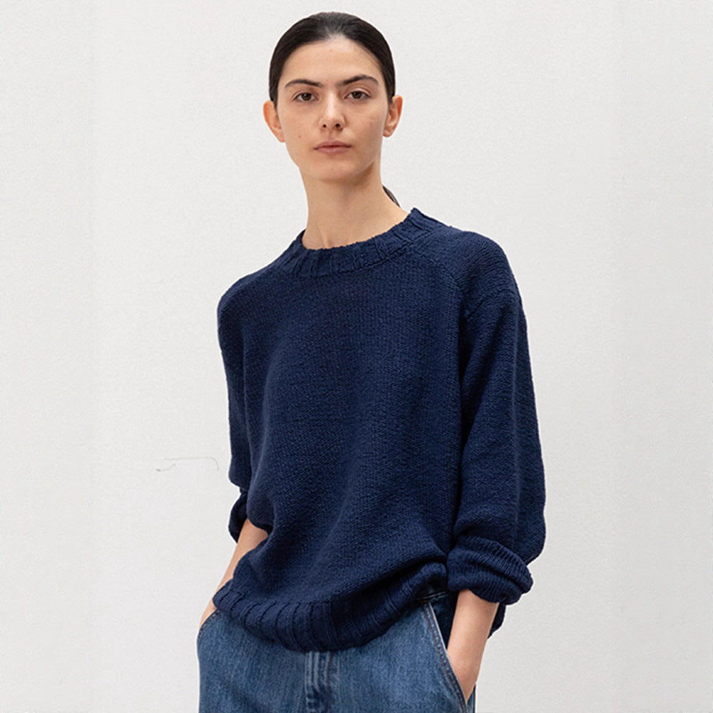 Kvinders afslappede strikket sweater med løs pasform og elastisk bund