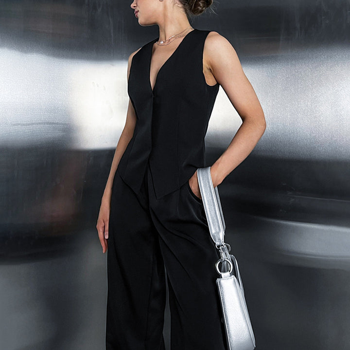 Damer Elegante Jumpsuit med dyb V-udskæring og bredt skårne ben Stilla