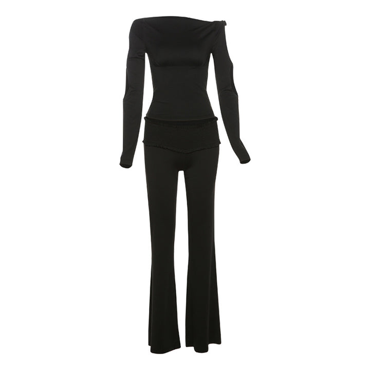 Dame Stilfuldt sæt med Off-Shoulder top og elegant Flared-bukser Stilla
