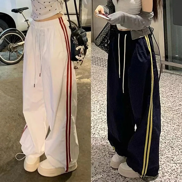 Kvinders casual sport bukser med sidelænder og elastisk talje