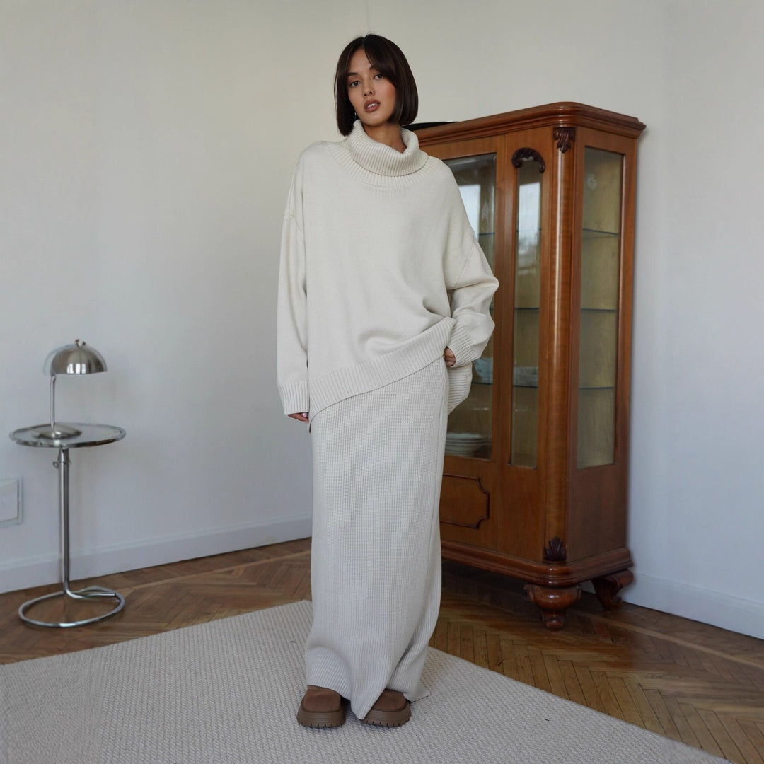 Kvinders strikket crop sweater og maxi nederdel sæt Stilla