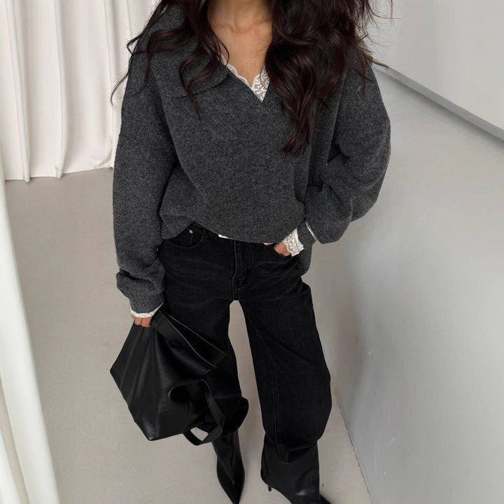 Kvinders casual oversized sweater med krave Stilla