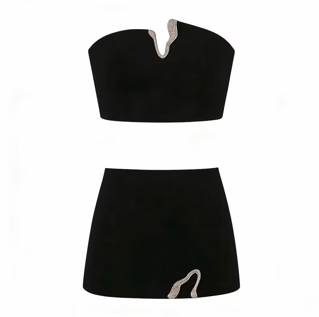 Dame Crop-Top og Mini-Nederdel Sæt med dekorativt Detail Skovae