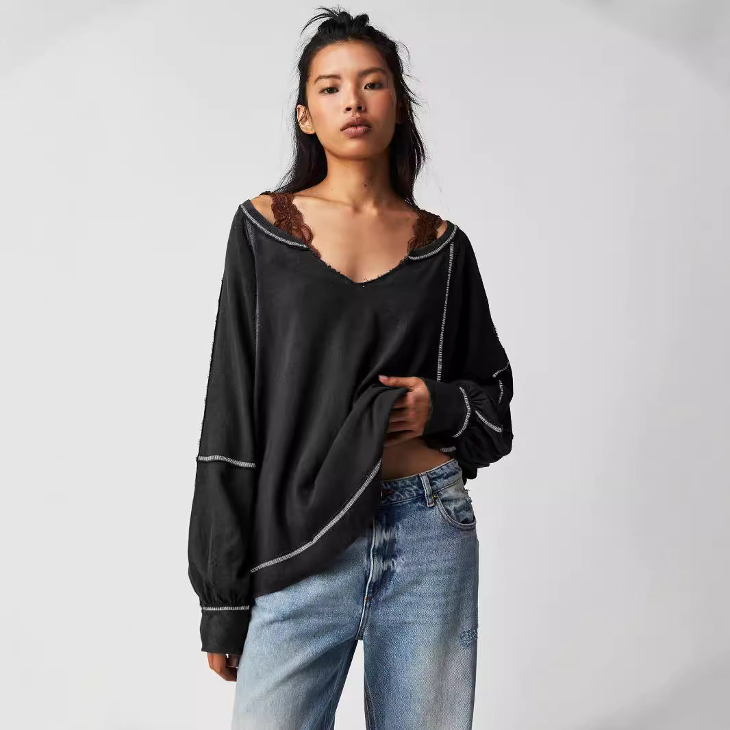 Damer afslappet oversized sweatshirt med dyb V-udskæring og moderne design Stilla