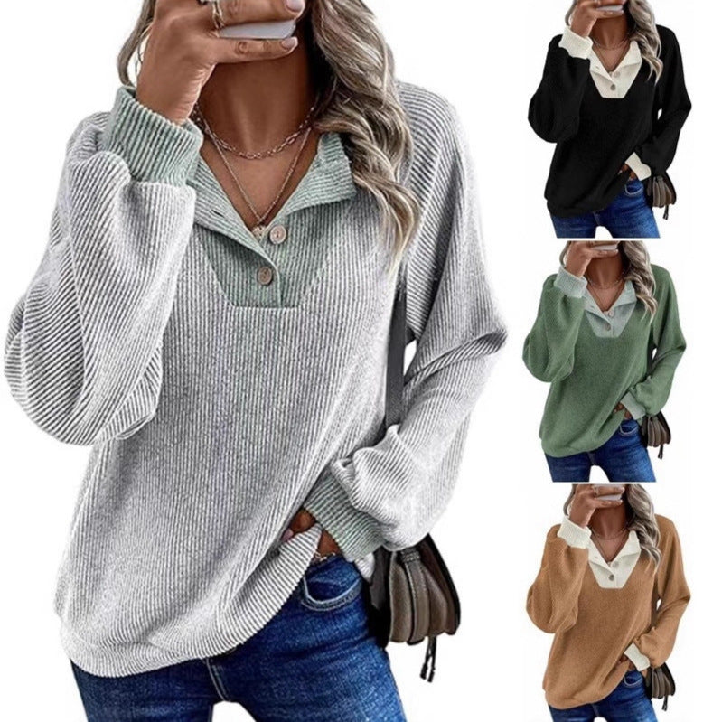 Kvinders afslappede sweater med stilfuld krave Stilla