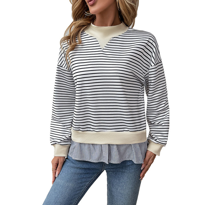 Kvindernes trendy sweatshirt med asymmetrisk stribemønster og flæse trim Stilla