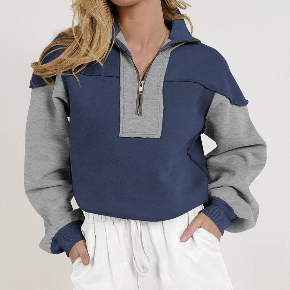Kvinder casual sweater med halv lynlås og kontrasterende ærmer Stilla
