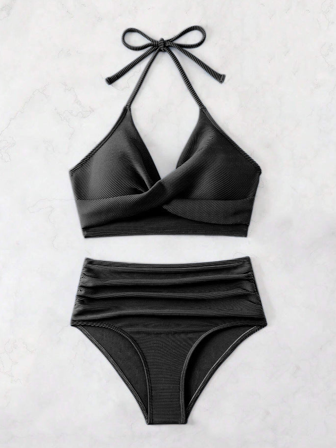 Dame bikini-sæt med høj talje og elegant indpakningsdesign Skovae