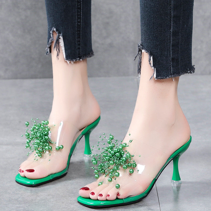 Dame Peeptoe-sandaler med transparent rem og dekorativt blomsterdesign Stilla