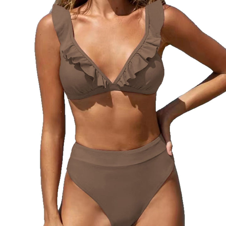 Dame Raffineret Triangel-Bikini-Sæt med Flæsedetaljer Skovae