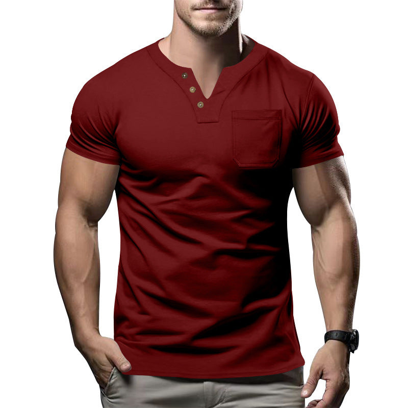 Herrer kortærmet Henley-shirt med moderne knapdesign og praktisk brystlomme Stilla