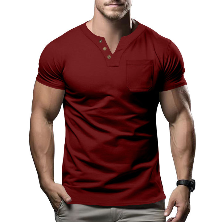 Herrer kortærmet Henley-shirt med moderne knapdesign og praktisk brystlomme Stilla