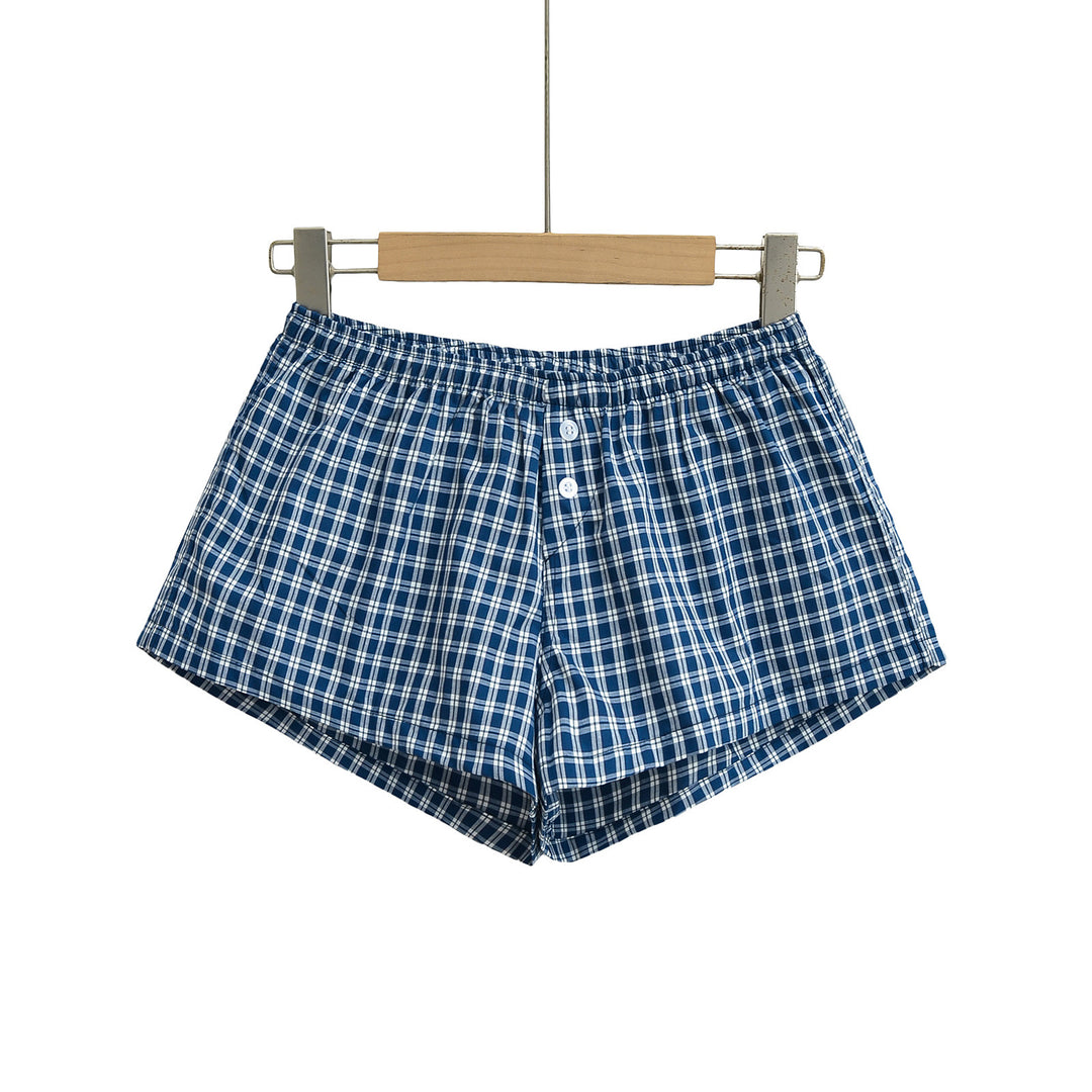 Dame bomulds shorts med elegant ternet mønster og komfortabelt gummibånd Stilla