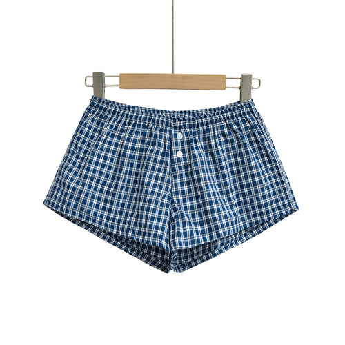 Dame bomulds shorts med elegant ternet mønster og komfortabelt gummibånd Stilla