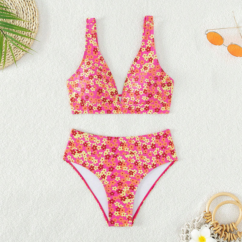Dame bikini-set med legende blomstret design og højt liv Skovae