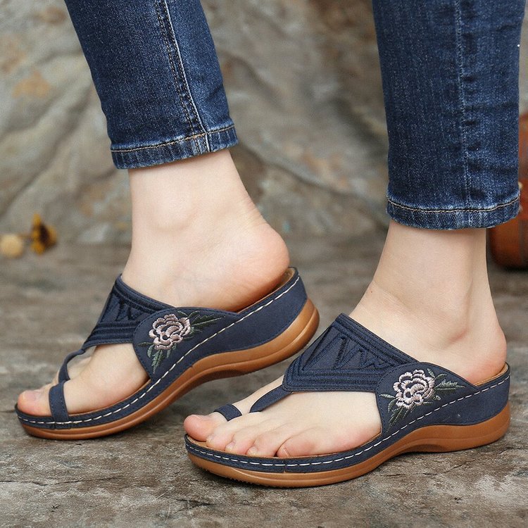 Dame Zehentrenner-sandaler med blomstret design og komfortabelt fodseng Stilla