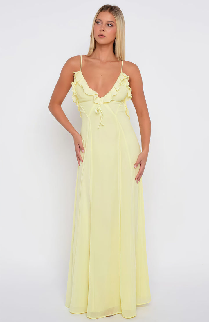 Dame elegante maxi kjoler med dekoration af flæser og tilpasseligt design