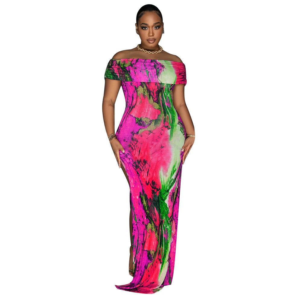Dame Off-Shoulder Maxi-Kjole med Kunstmotiv Stilla