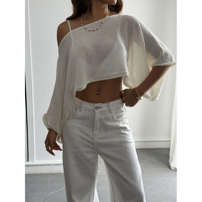 Damen Flockiges Crop-Top mit asymmetrischem Design und tiefem Ausschnitt Skovae