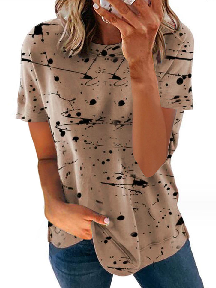 Dame T-shirt med kreativt farveklat-design Stilla