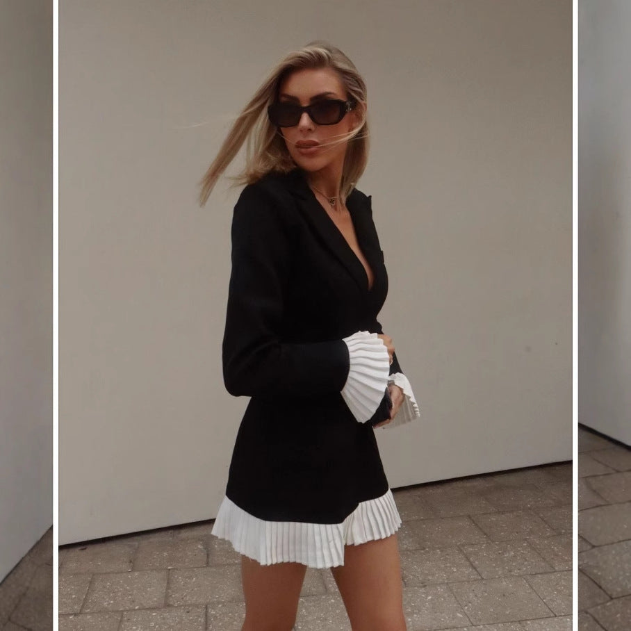 Dame elegant blazer med spændende plisseret nederdel Stilla