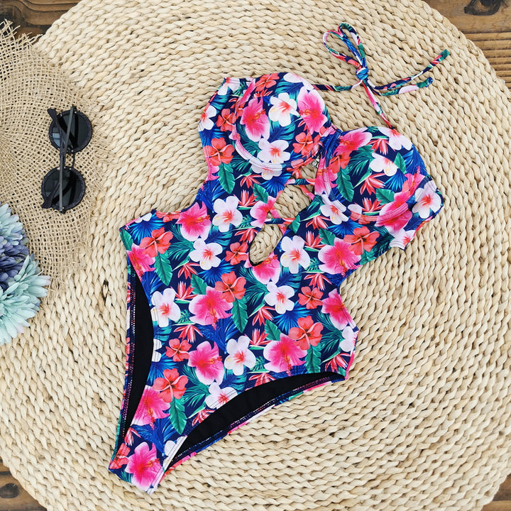 Dame Én-delt Badedragt med forførende Cut-Outs og blomsterdesign Stilla