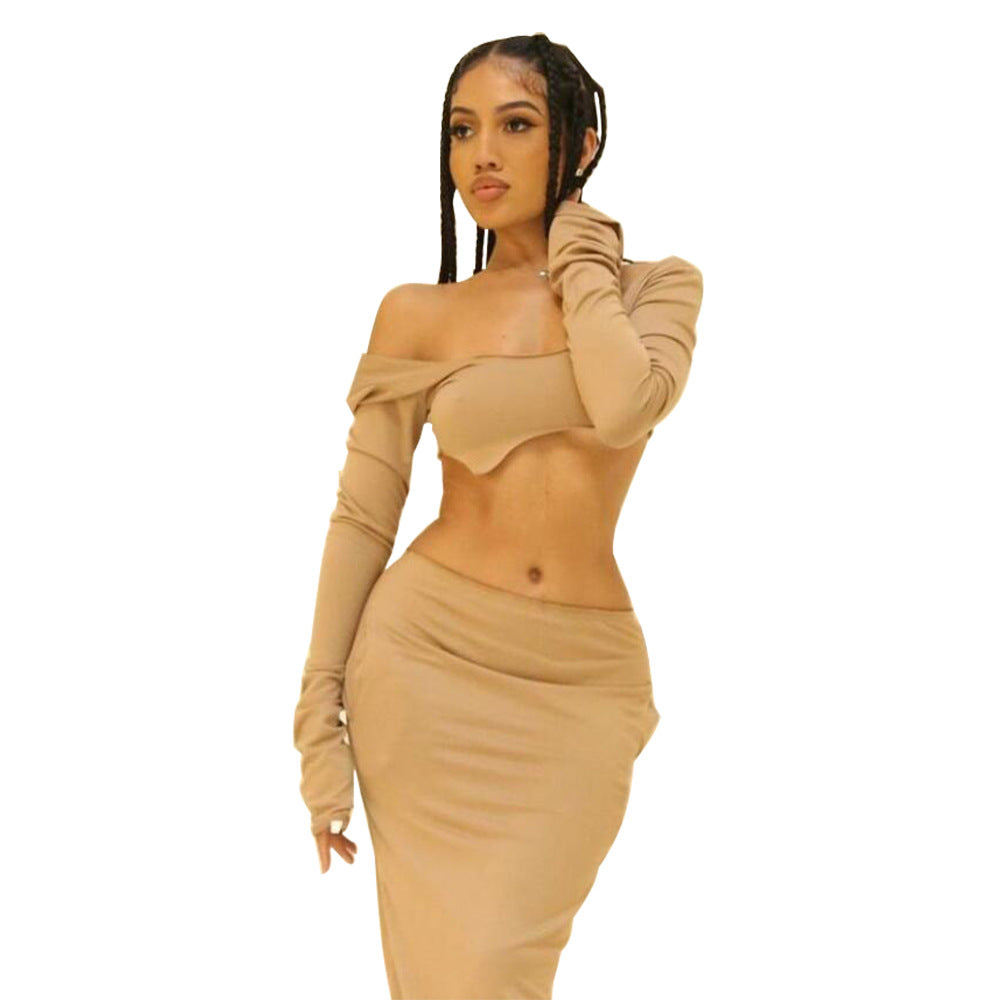 Dame Crop Top og Maxi Nederdel med asymmetrisk Design Stilla