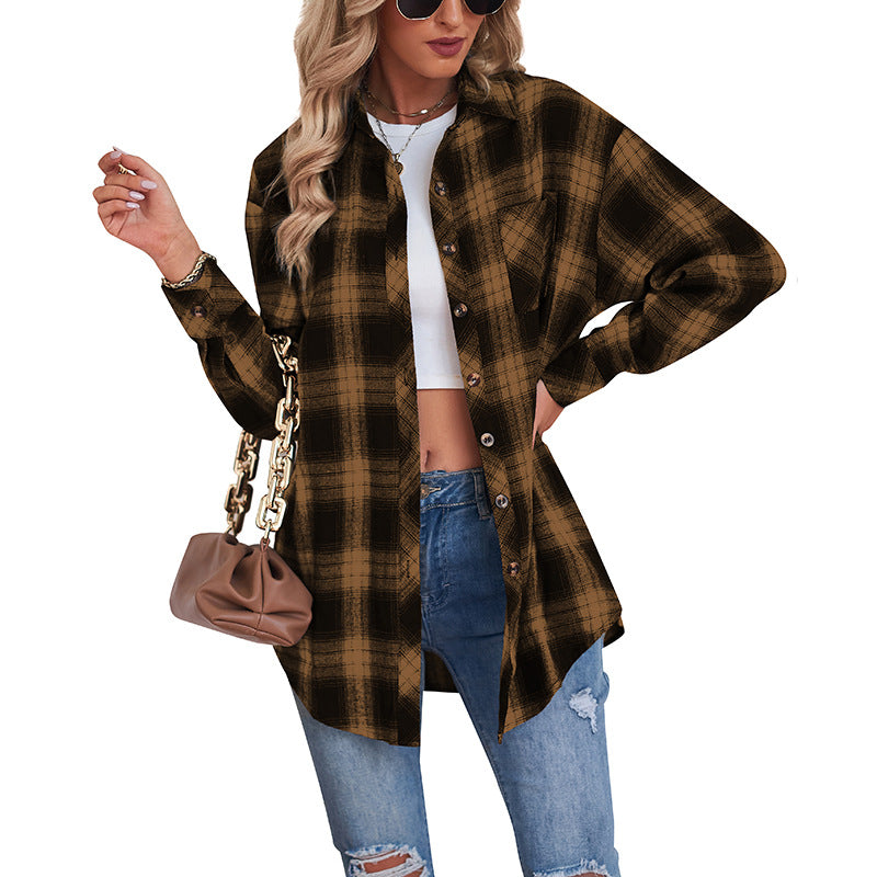 Dame Overshirt i blødt flannel med stort ternet mønster Stilla