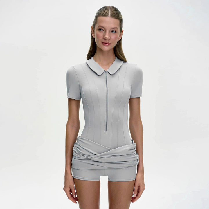 Damen Figurbetontes Minikleid mit Kragen und Reißverschluss Skovae
