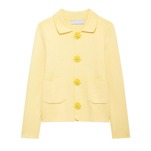 Kvinders fine cardigan med dekorative blomsterknapper Stilla