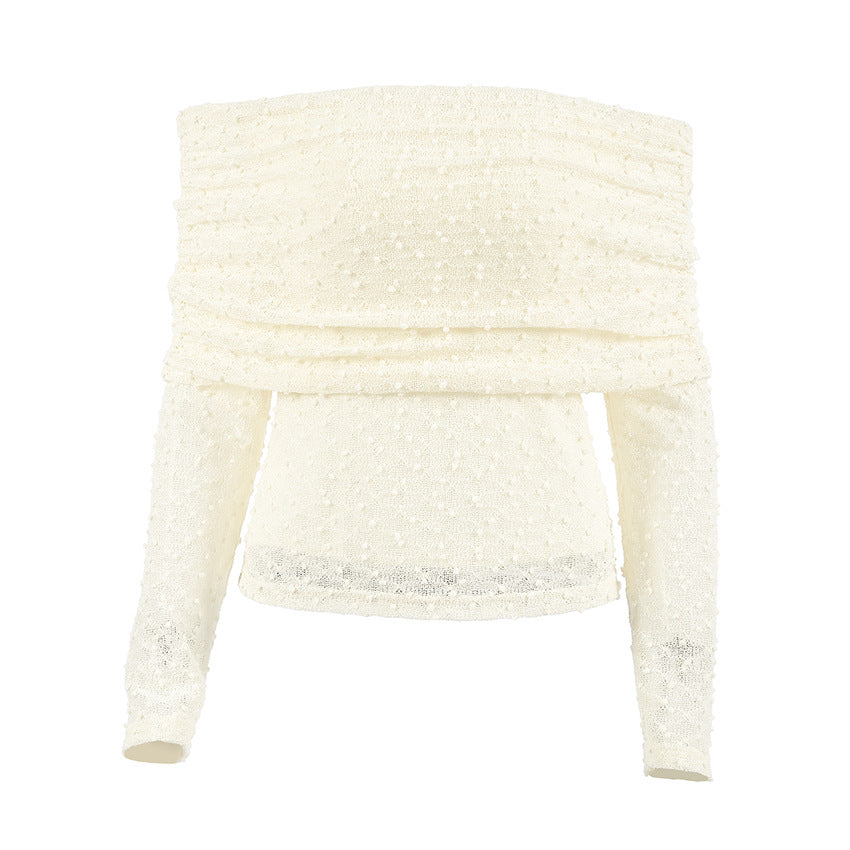 Dame Off-Shoulder Top med raffinerede ruffle detaljer og langærmede indsatser Stilla