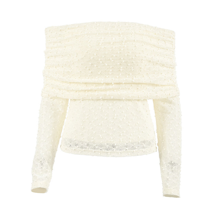 Dame Off-Shoulder Top med raffinerede ruffle detaljer og langærmede indsatser Stilla