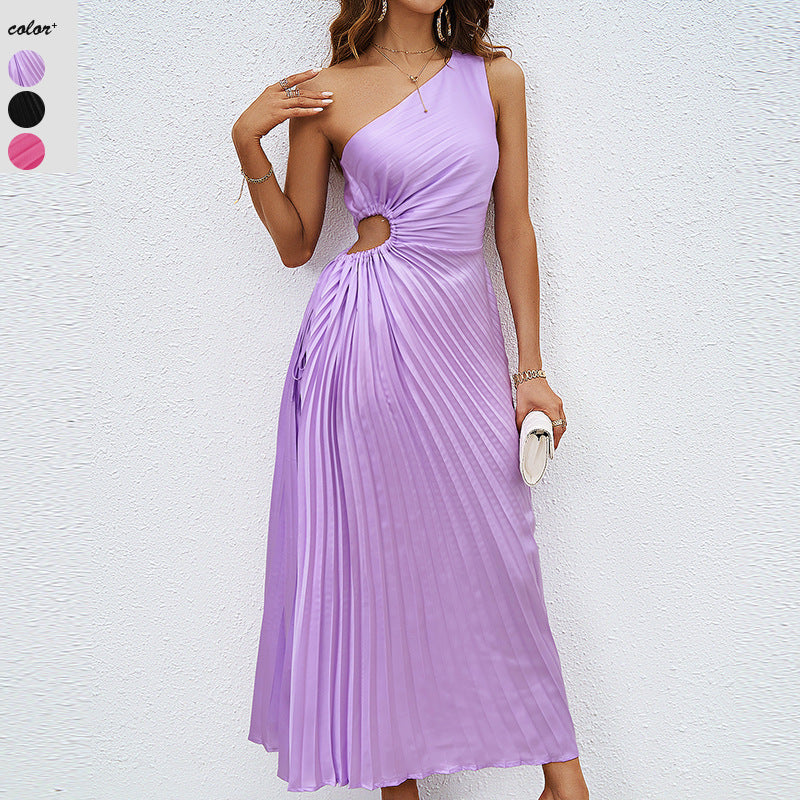 Dame Plisseret Maxikjole med asymmetrisk snit og elegant drapering Stilla