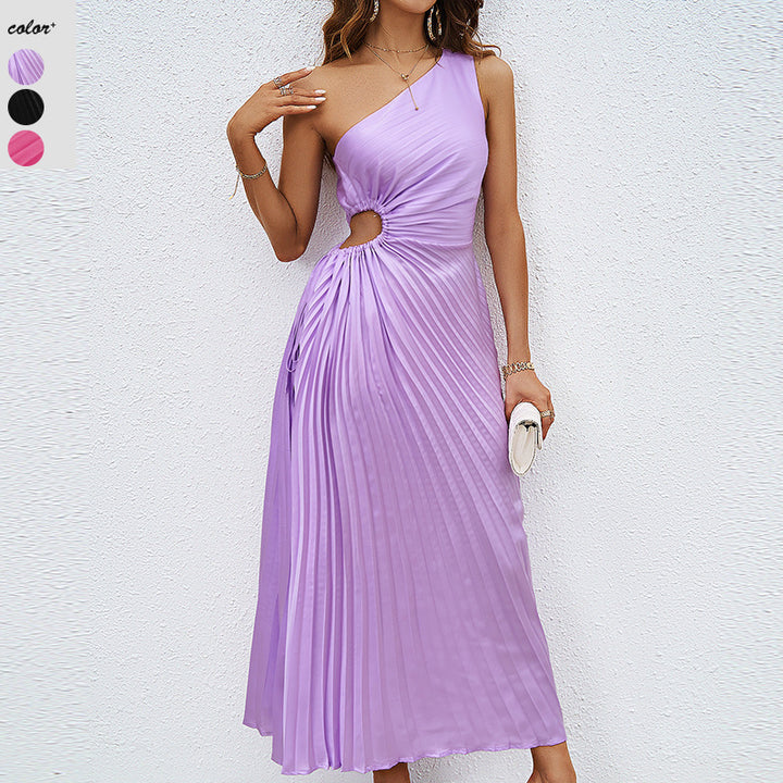 Dame Plisseret Maxikjole med asymmetrisk snit og elegant drapering Stilla