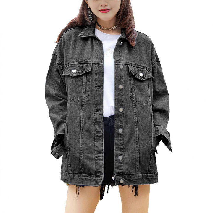 Dame Oversized Denim Jakke med Dekorative Trykknapper Stilla