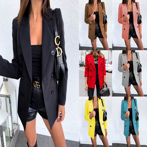 Dame elegant blazer med dobbelte knaplukninger og figursyet snit Stilla
