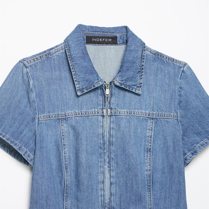 Dame Denim Kort jakke med lynlås Skovae