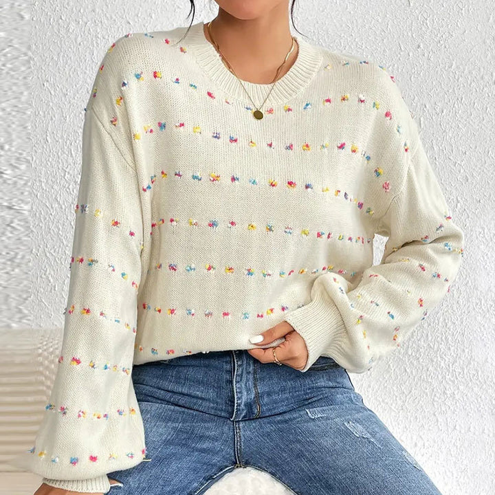 Dame strikket sweater med farverigt knude mønster og løs pasform Stilla