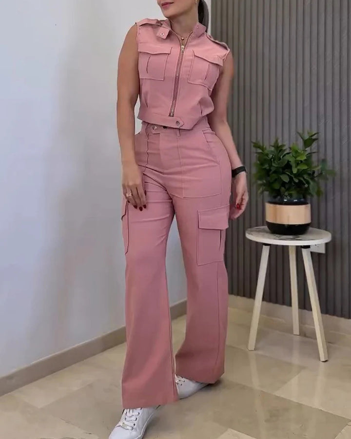 Dame Cargo-Jumpsuit med kort overdel og praktiske lommer Skovae