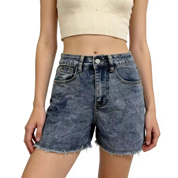 Dame fashionable Denim-shorts i casual snit med franset kant Skovae