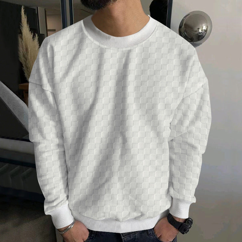 Herrer nan præget skakbræt-sweatpullover med oversized pasform, rundhalsudskæring og ribbånd Skovae