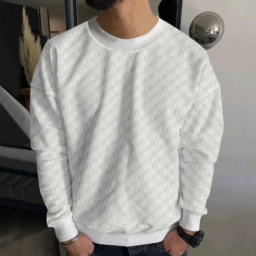 Herrer nan præget skakbræt-sweatpullover med oversized pasform, rundhalsudskæring og ribbånd Skovae