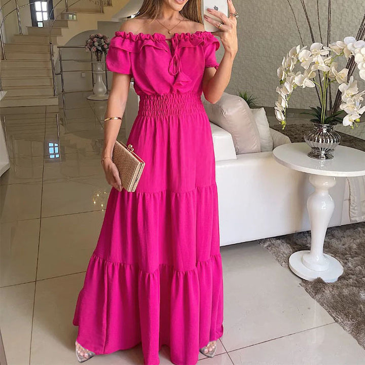 Dame Off-Shoulder Maxikjole med Rüsch og elastisk talje Stilla
