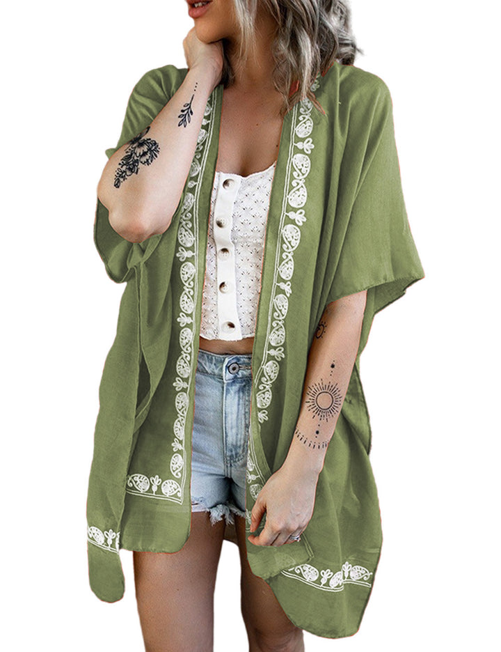 Dame Trendy Kimono-lignende Bluse med blomsteragtig blondebesætning Stilla