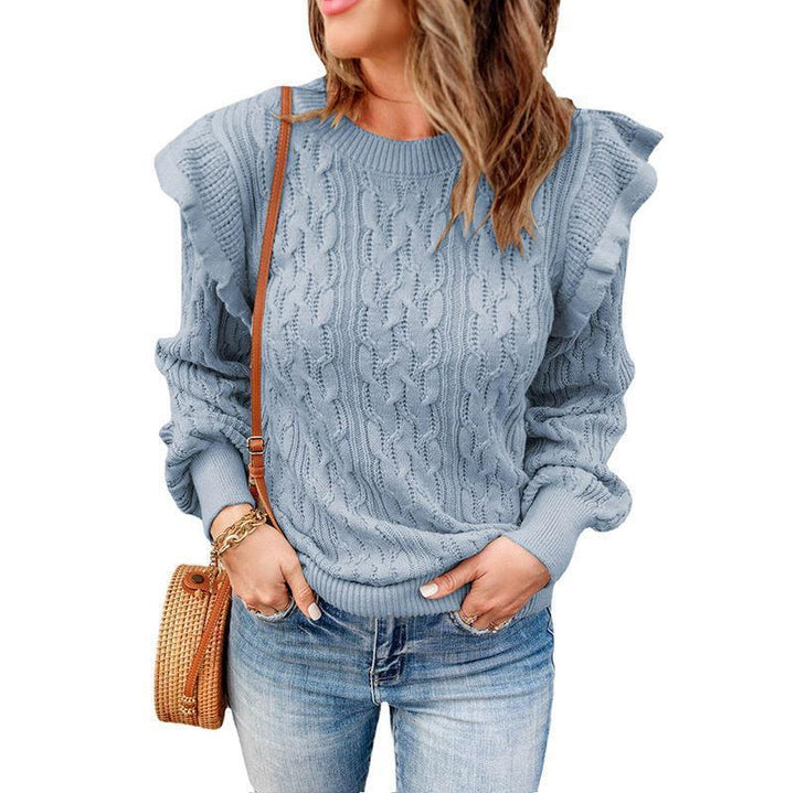 Dame Oversized Strikpullover med Flæse Stilla