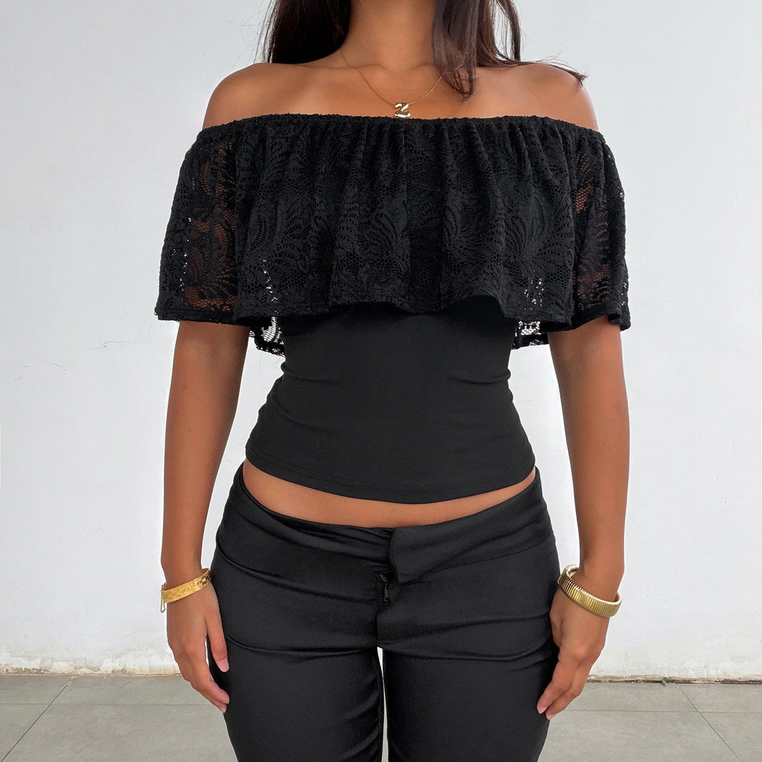 Dameoberdel med spidsel-overlap og off-shoulder design Skovae