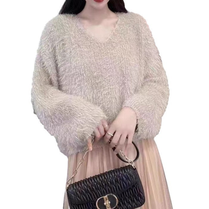 Femme V-hals Strukturstrik Pullover Sweater Stilla