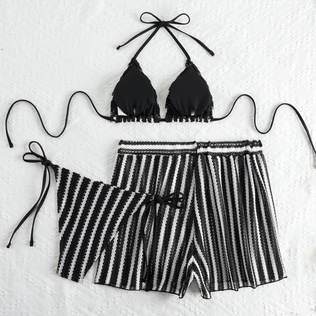 Dame bikini-sæt med flæsedetaljer og højtaljede shorts Skovae