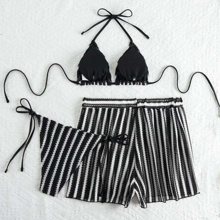 Dame bikini-sæt med flæsedetaljer og højtaljede shorts Skovae